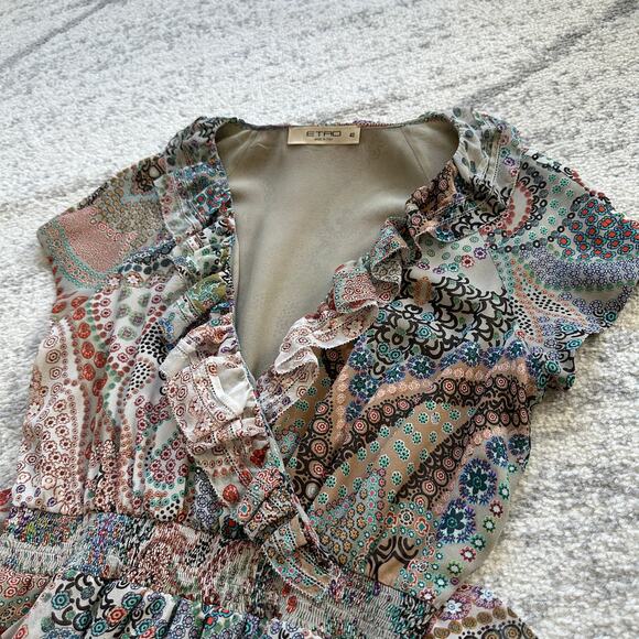 ETRO Silk Paisley Ruffle Wrap Dress Size IT 42 / US 6 - Picture 5 of 12